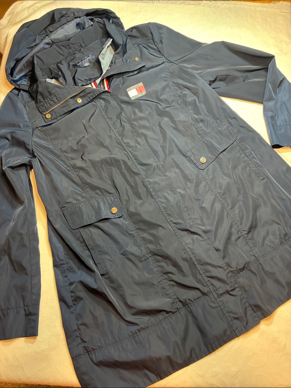Tommy Hilfiger Navy Lightweight Trench with Flag Accent